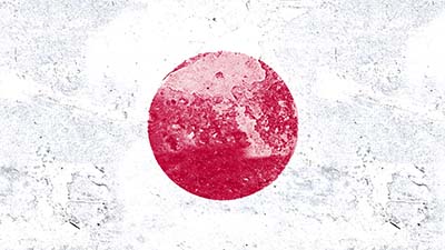 Japan Nationalflagge zeigt auf weißem Grund einen mittig angeordneten großen zinnoberroten Kreis als Sonnensymbol