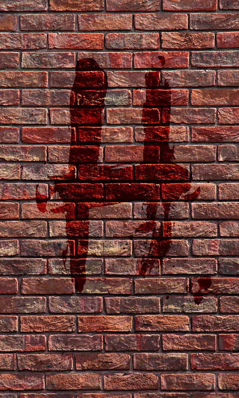 Blutiges H an einer Backsteinmauer