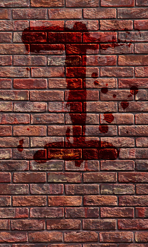 Blutiges I an einer Backsteinmauer