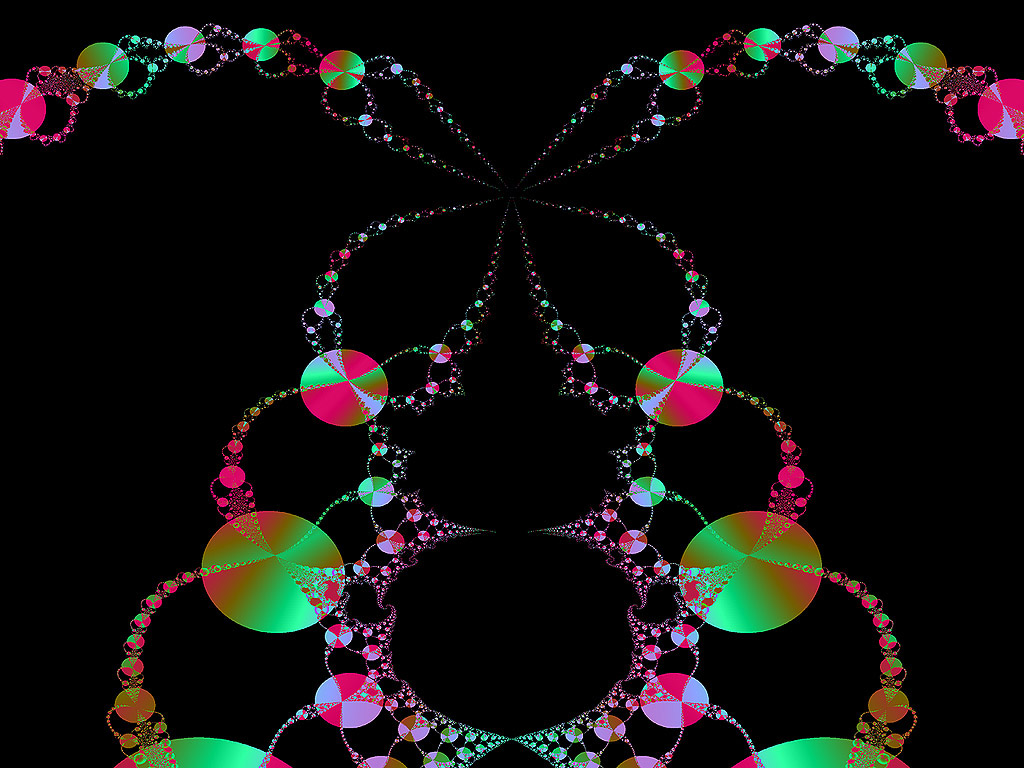 Fraktal - Kostenloses Hintergrundbild - schwarzer Hintergrund, grüne und rosa Kreise und Punkte