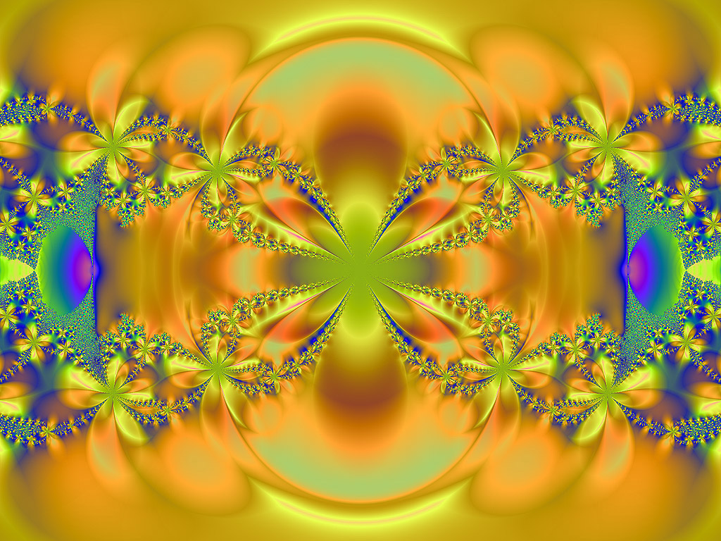 Fraktal - Kostenloses Hintergrundbild - Hintergrund: Gold, Muster: Blau und Grün