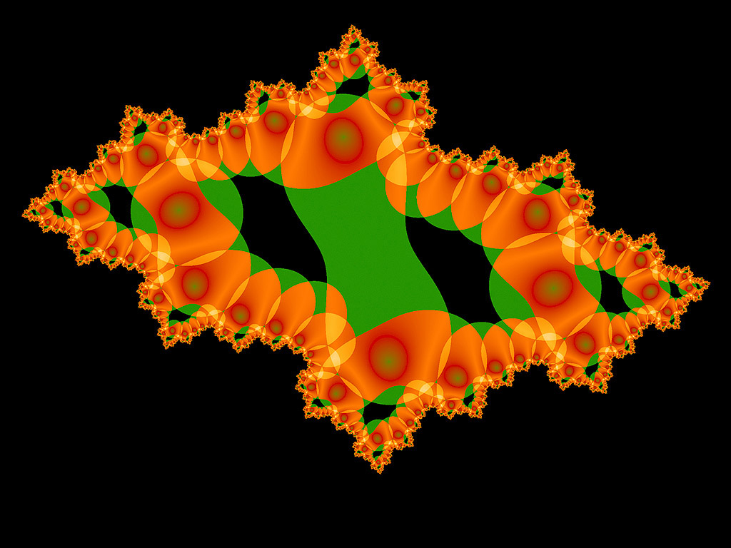Fraktal - Kostenloses Hintergrundbild - schwarzer Hintergrund, Muster: Grün und Orange