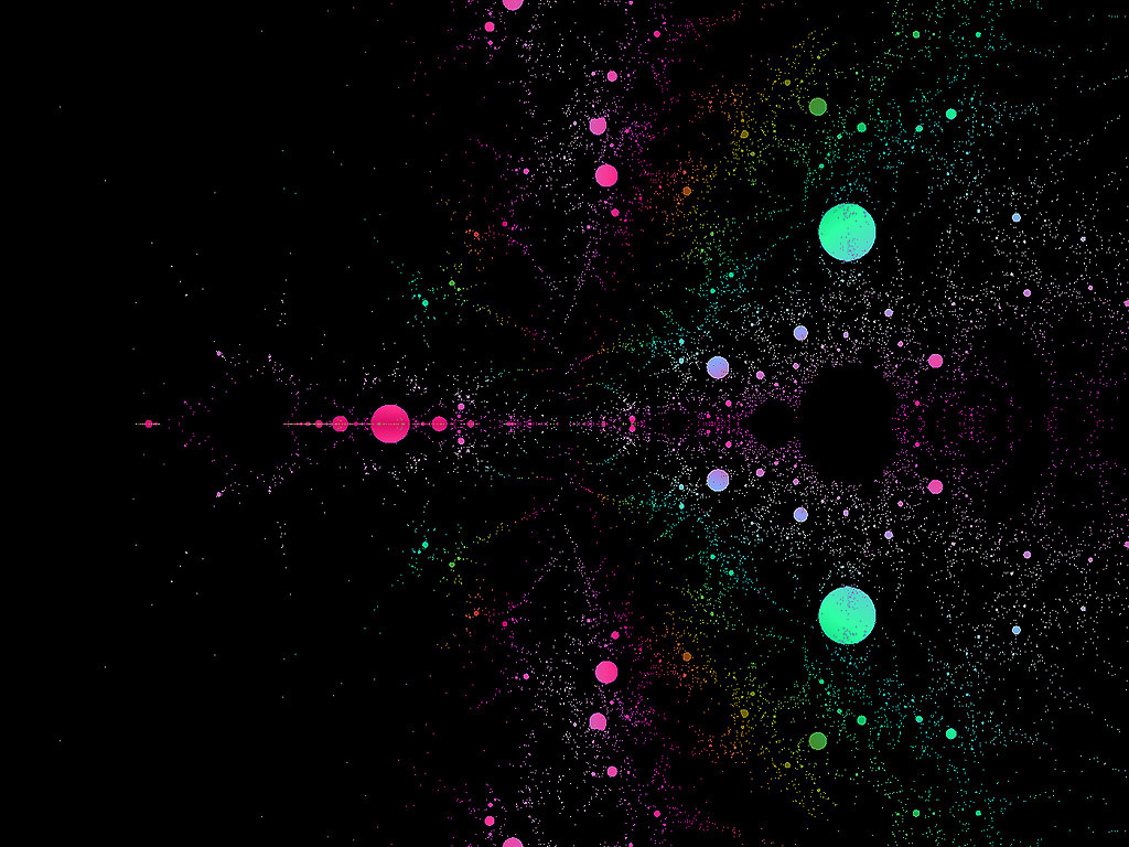 Fraktal - Kostenloses Hintergrundbild - schwarzer Hintergrund, Punkte: weiss, rosa, grün
