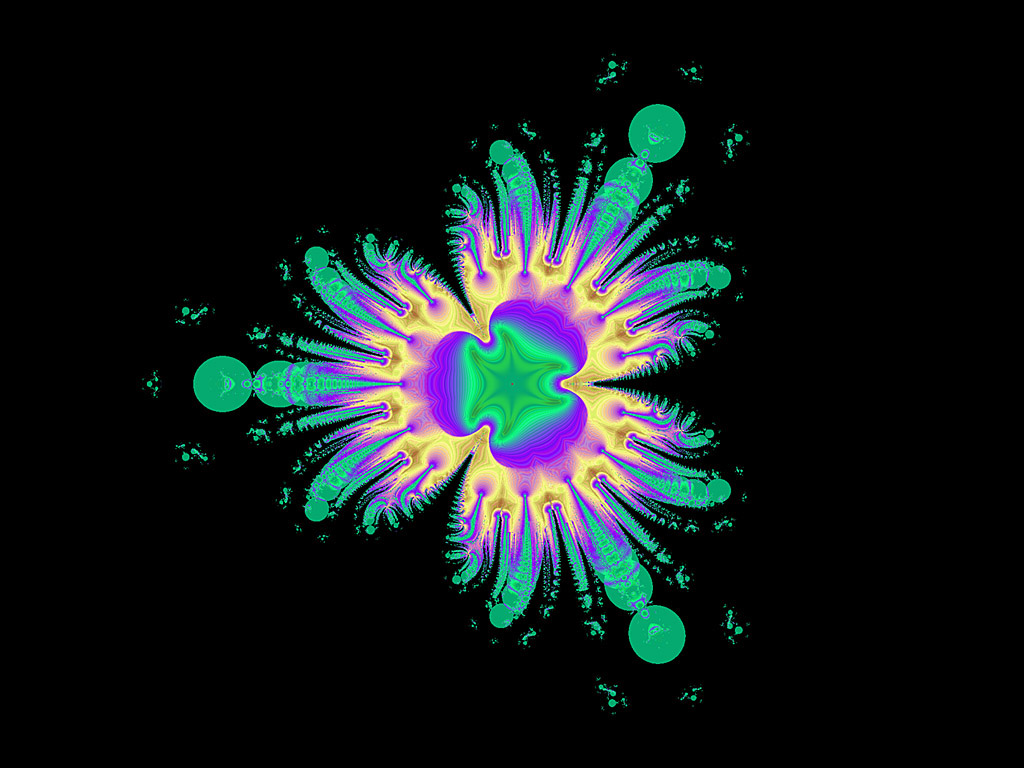 Fraktal - Kostenloses Hintergrundbild - schwarzer Hintergrund, Muster: lila, gold, grün