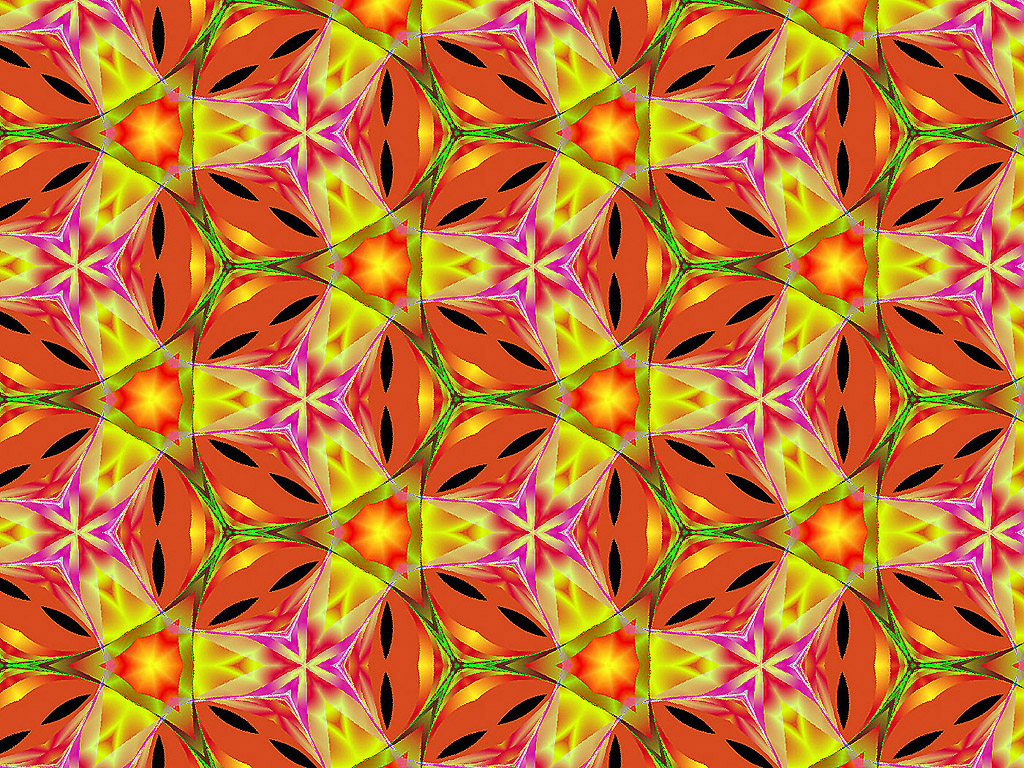 Kaleidoskop - Nahtloser Hintergrund kostenlos - Farben: orange-pink-gelb-grün