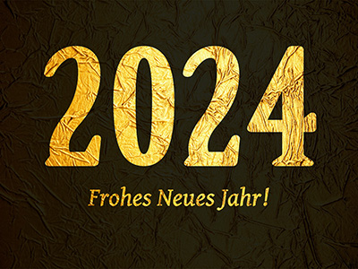 2024 Gold - schwarzer Hintergrund - Frohes Neues Jahr!