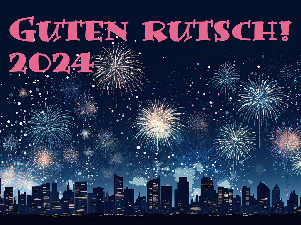 Neujahrsgruss mit Feuerwerk 2024 - frohes Neues Jahr