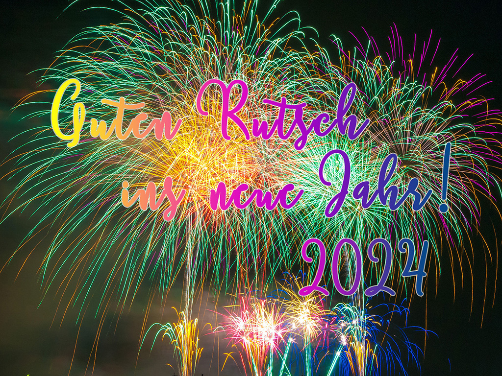 Neujahrsgruss mit Feuerwerk 2024 - frohes Neues Jahr