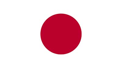 Japan Nationalflagge zeigt auf weißem Grund einen mittig angeordneten großen zinnoberroten Kreis als Sonnensymbol