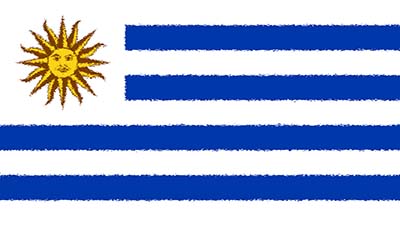 Uruguay Nationalflagge - himmelblau-weiß mit einer goldenen Sonne