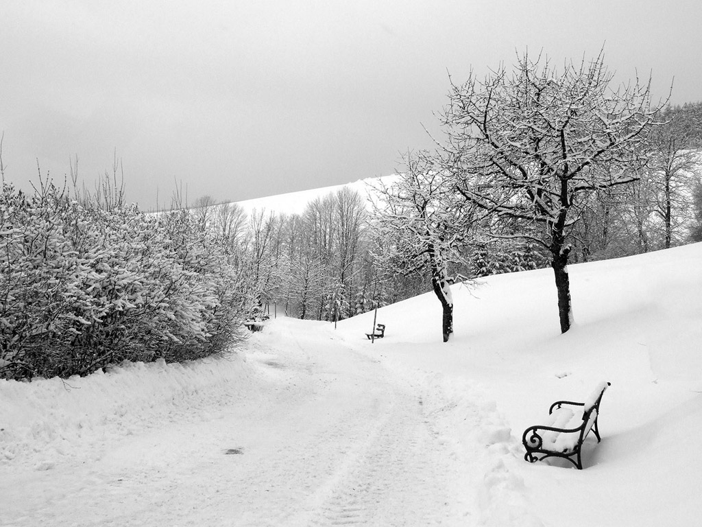 Sitzbank im Schnee - Hintergrundbild kostenlos
