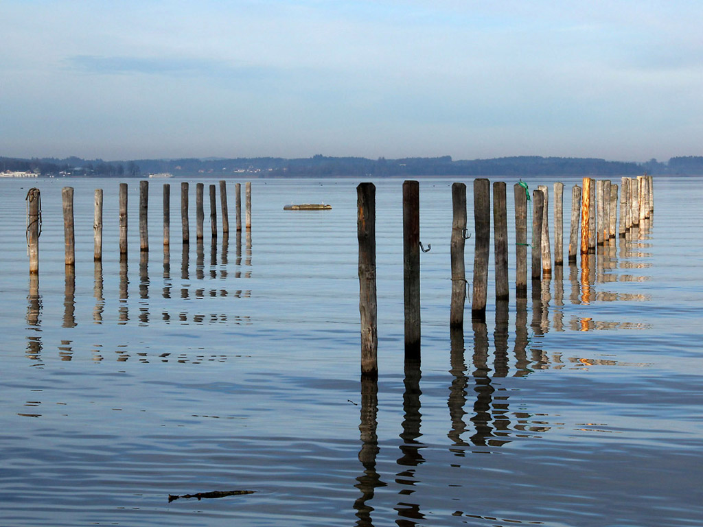 Chiemsee, Deutschland - 01-01-2013 - das bayerische Meer - Kostenloses Hintergrundbild / Pfähle im Wasser