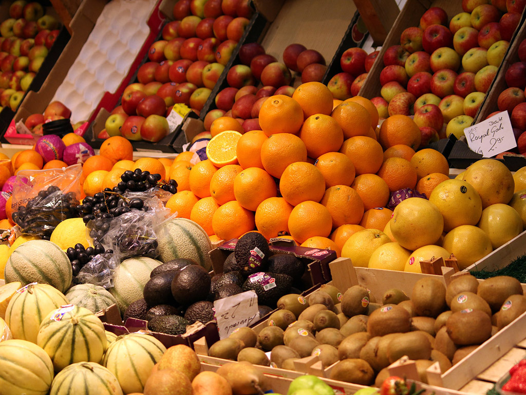 Obst, Apfel, Orange, Kiwi, Melone | Stuttgart, Markthalle - Kostenloses Hintergrundbild